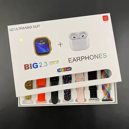 i20 Ultra 2 Max Suit – 10 in 1 Smartwatch & Earphones Set
